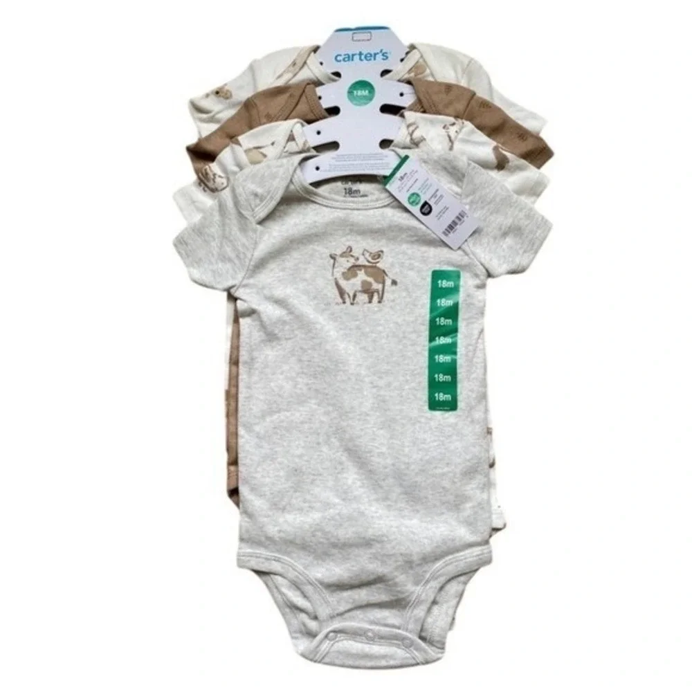 Carter's Baby Boys 4-pack Body Suit Tan, Heather Gray, White 18M New with‎ Tags!